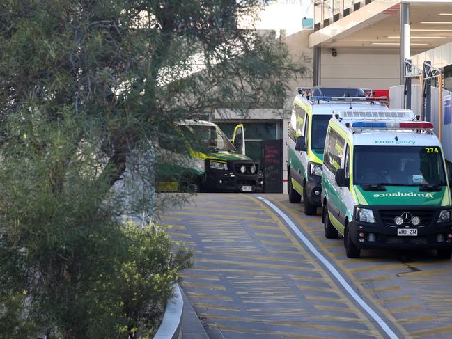 Ambulances at the Flinders Medical Centre. Picture: Kelly Barnes