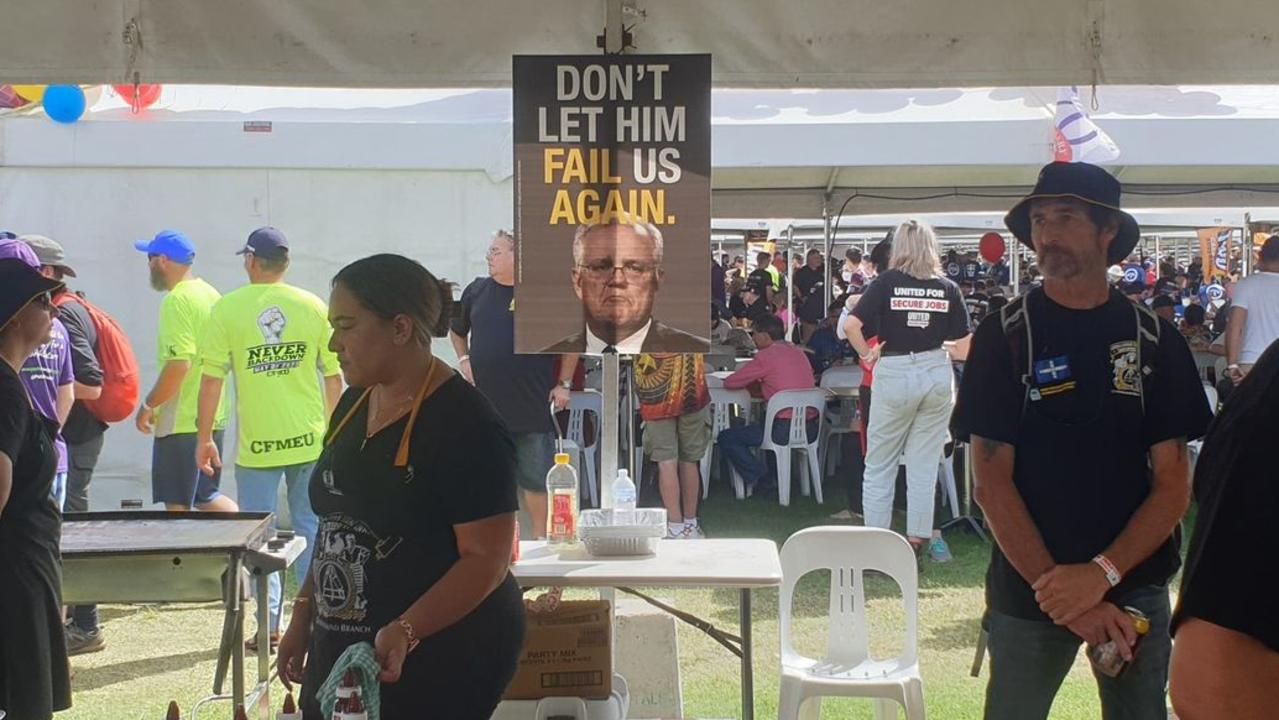 Anti-Morrison posters hung up behind several of the sausage sizzle stands.