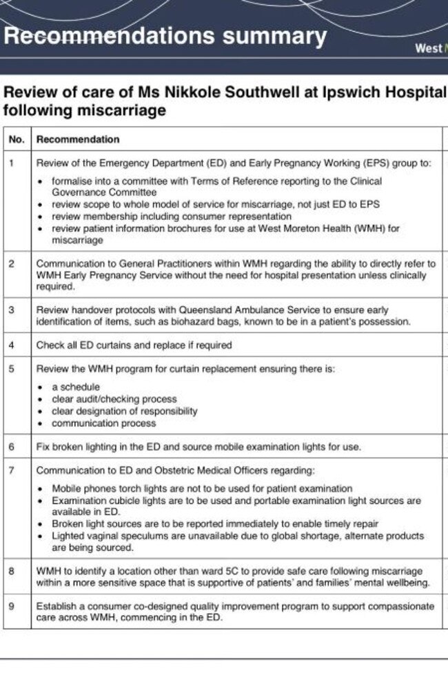 A list of recommendations to come from a review of the care of miscarrying mum Nikkole Southwell at Ipswich Hospital will be rolled out across the state. PICTURE: Supplied