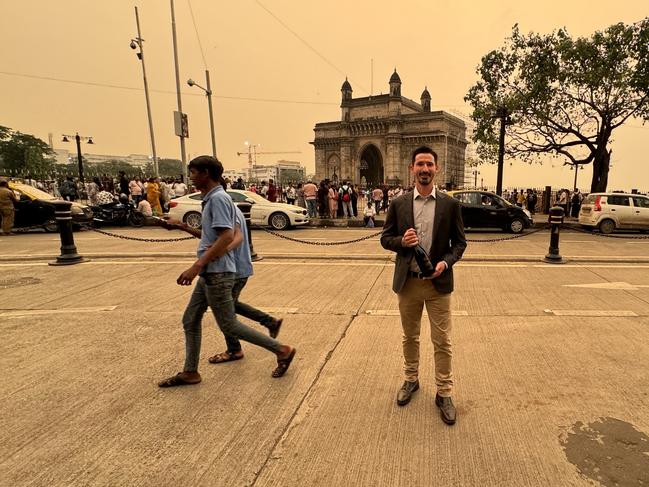 Victorian winemaker and farmer Gerard Kennedy at the Gateway of India in Mumbai. Photo: Charlie Peel,