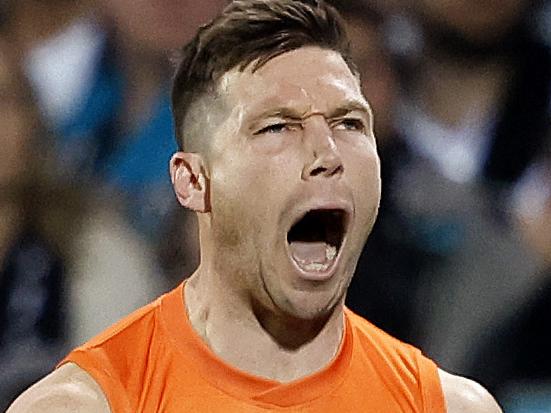 Giants Toby Greene celebrates kicking a goal  during the AFL Semi Final match between Port Adelaide and the GWS Giants at Adelaide Oval on September 16, 2023. Photo by Phil Hillyard(Image Supplied for Editorial Use only - **NO ON SALES** - Â©Phil Hillyard )