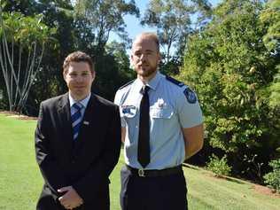 Senior Constable Ryan Thompson and Constable Brent Schulz received bravery awards at Government House. Picture: Brigid Simeoni