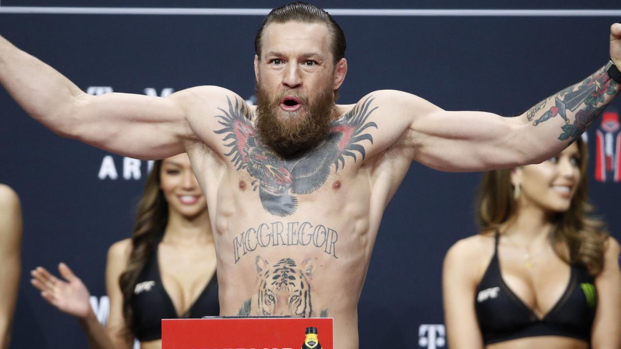 Conor McGregor was fired up at the ceremonial weigh-in on Saturday (AEDT).