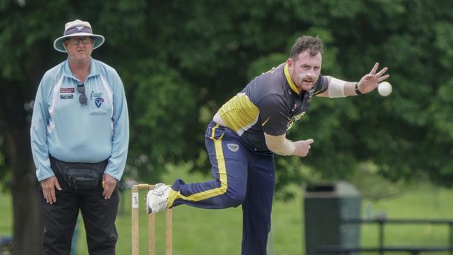 Dom Greene bowling for Balwyn. Picture: Valeriu Campan