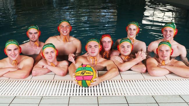 From left, Gus Roberts 17, Mitchell Barnett 17, Liam Bosworth 16, Hunter Wright 17, Fearghas Cameron-Sharpe 18, Harry Fisher 18, William Watts 18, Joshua Wylie 17, Jonathan Clues 17, Corin Arkell 17. The 18-and-under Tasmanian boys team who will compete at the Australian Youth Water Polo Championships in Brisbane to represent Tasmania. Picture: Nikki Davis-Jones