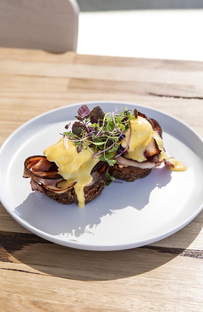 Hash benedict with bacon at Common Ground at Burleigh Heads. Picture: Mark Cranitch.