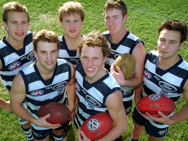 Footballer (clockwise from top left) Charlie Gardiner with footballers Gary Ablett Jr, Steve Johnson, James Bartel, David Johnson and James Kelly 20 Jul 2002. p/