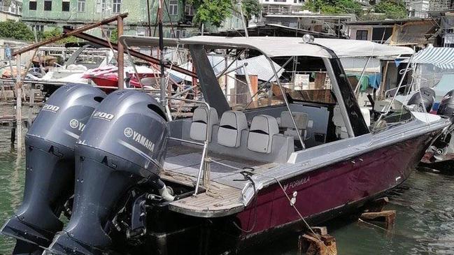 The speedboat on which Hong Kong activists were caught by the Chinese coastguard as they made for Taiwan on August 22.