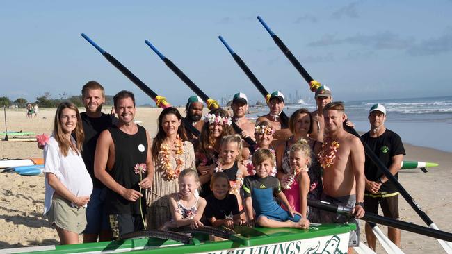 The Munro family at John Munro's memorial at Currumbin Beach on Saturday. Picture: Supplied