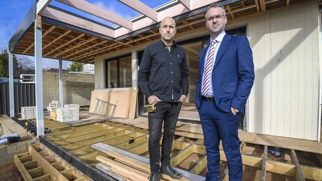 Residence Building's David Menner (L) and NDA Law's Joshua Michaels (R) on a construction site in 2022. Pic Roy VanDerVegt