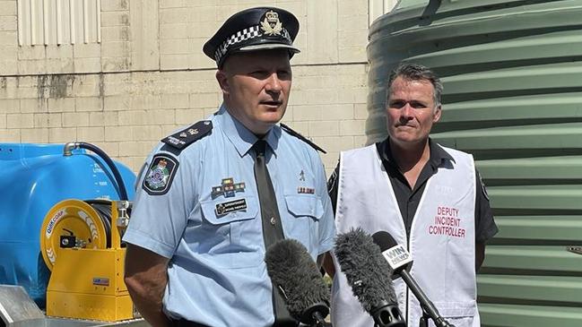 QPS Superintendent Michael Thesfield and QFES Acting Superintendent Cameron Herbert at Dalby Fire Station, October 31 2023