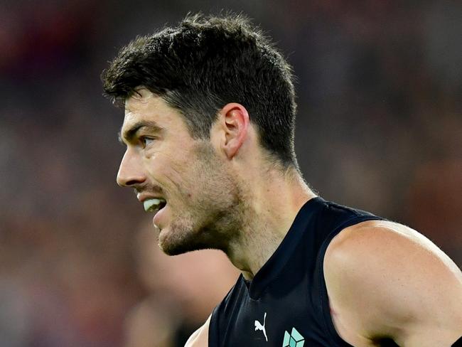 MELBOURNE, AUSTRALIA - JUNE 09: George Hewett of the Blues celebrates kicking a goal during the round 13 AFL match between Essendon Bombers and Carlton Blues at Melbourne Cricket Ground, on June 09, 2024, in Melbourne, Australia. (Photo by Josh Chadwick/Getty Images)