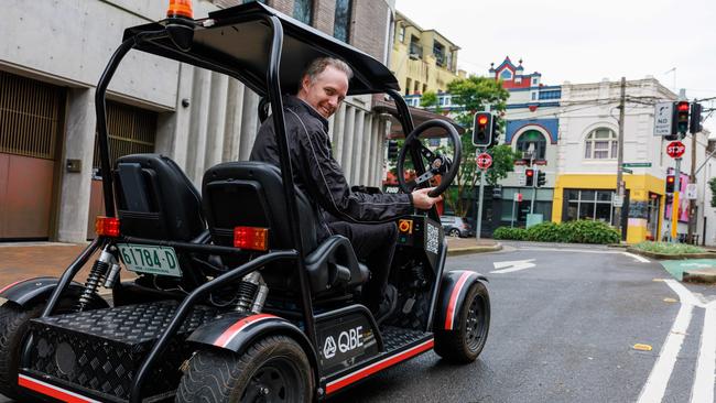 Australian Centre for Field Robotics’ Stewart Worrell eschews a steering wheel during a driverless vehicle trial at Chippendale. Picture: Justin Lloyd
