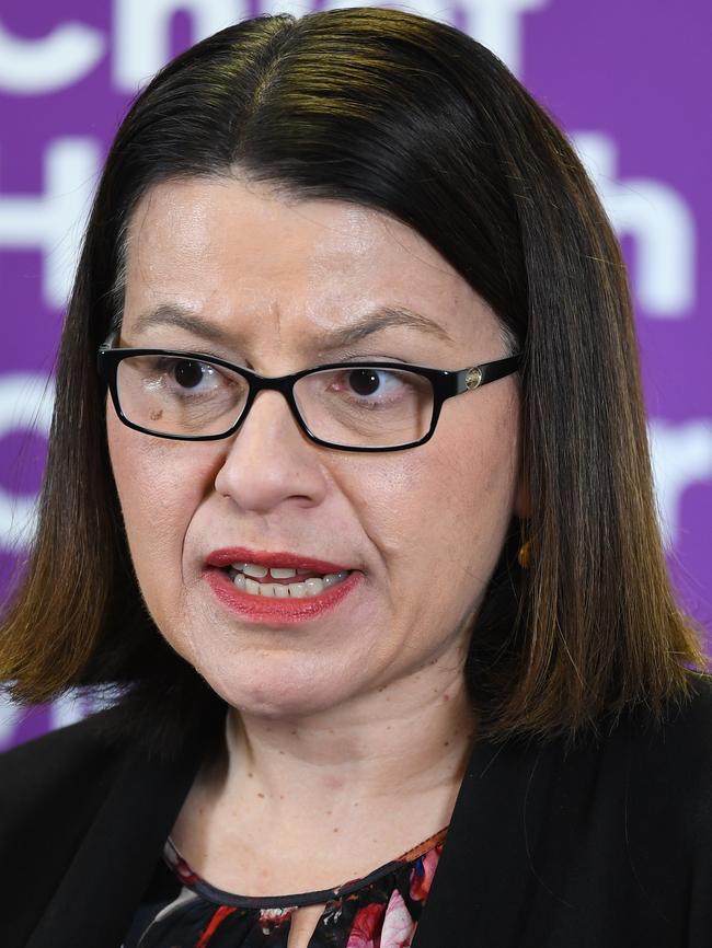 Minister for Health Jenny Mikakos speaks to the media. Picture: James Ross/AAP