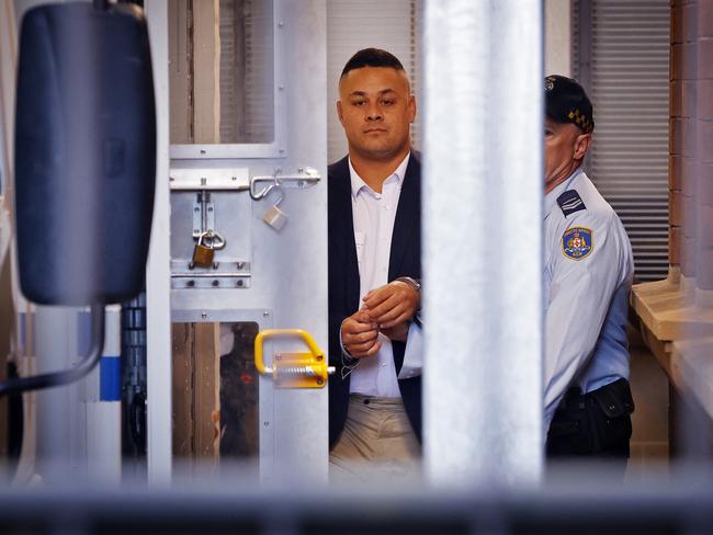 Jarryd Hayne is taken into custody at the King St Courts in Sydney after being found guilty of rape. Picture: Sam Ruttyn