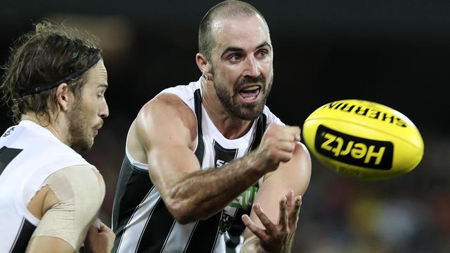 Steele Sidebottom played one of the games of his life against the Crows. Picture Sarah Reed