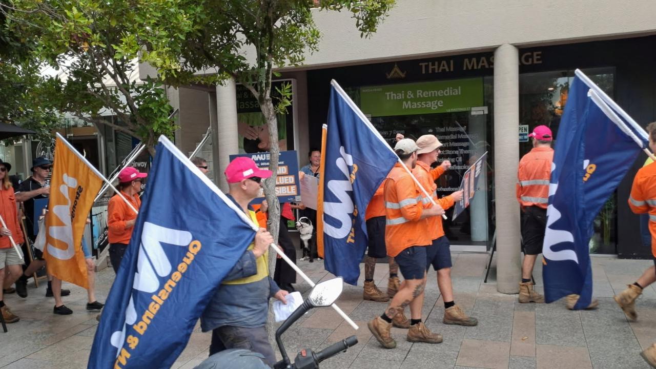 Australian Workers' Union workers at a rally.