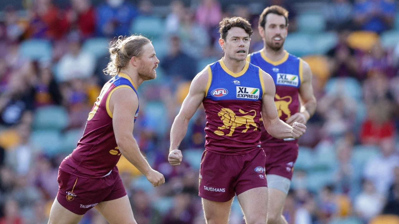 Lachie Neale (centre) has been in top form for the Brisbane Lions. Picture: Russell Freeman / AFL Photos via Getty Images