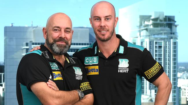 Brisbane Heat coach Darren Lehmann with star batsman Chris Lynn. Picture: AAP