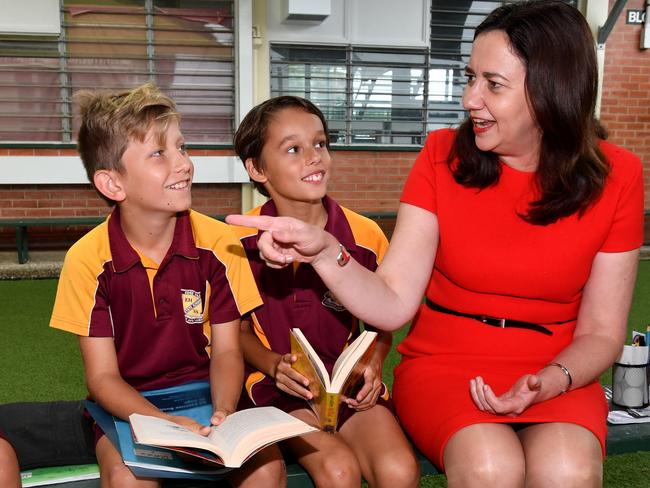 Annastacia Palaszczuk: “I firmly believe people across this state will embrace the nation’s [same-sex marriage] decision.” The Premier pictured with students at Edge Hill State Primary School in Cairns yesterday. Picture: AAP/Darren England