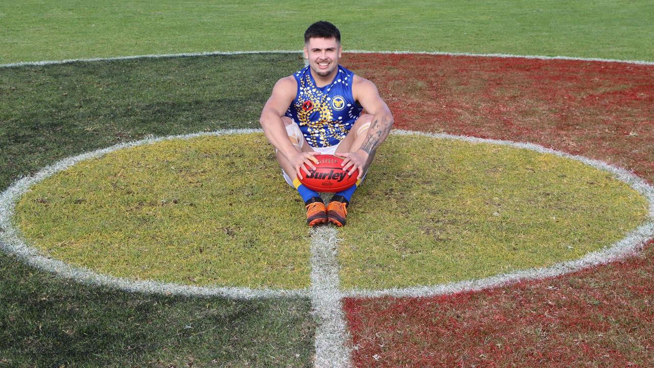 Tailem Bend's Robbie Young poses before his Indigenous Round match against Meningie. Picture: Supplied/Jodie Jaensch