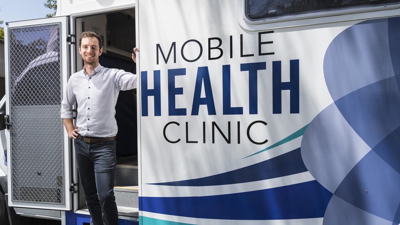 Better Movement Clinic director John Dennehy with the mobile health clinic van the Toowoomba allied health provider is using to service rural areas, Tuesday, February 9, 2021. Picture: Kevin Farmer
