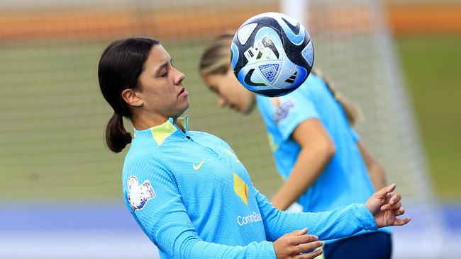 Sam Kerr trained normally with the Matildas on Wednesday. Picture: Adam Head