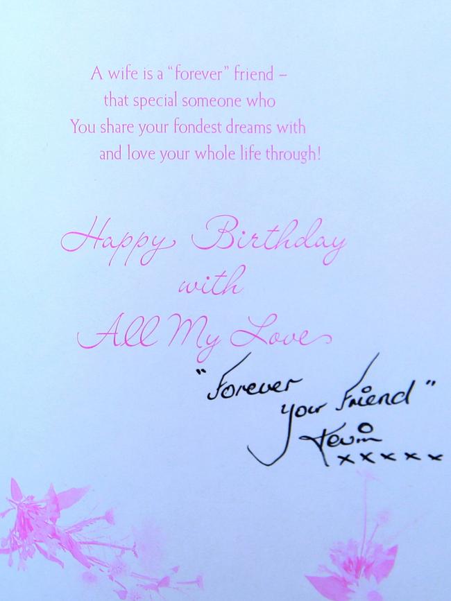 The inside of one of “Elise’s” birthday cards from former husband Kevin Steven Correll.