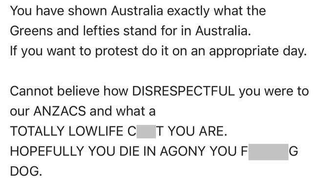 One of the emails sent to Randwick Greens councillor Rafaela Pandolfini. Photo: Instagram