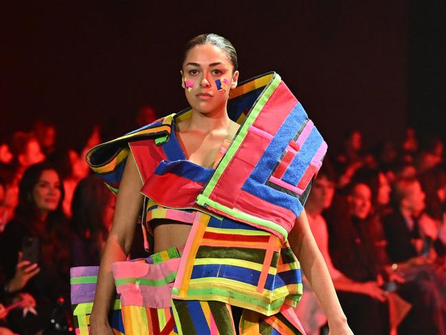 SYDNEY, AUSTRALIA - MAY 15: A model walks the runway during the Iordanes Spyridon Gogos show at Australian Fashion Week 2025 at Carriageworks on May 15, 2025 in Sydney, Australia. (Photo by James Gourley/Getty Images)