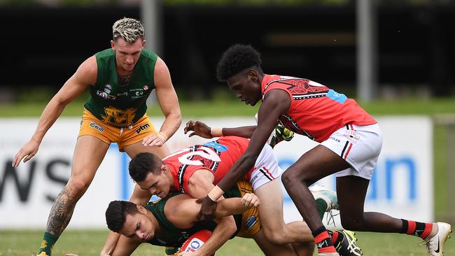 St Mary's won against the Tiwi Bombers in Round 3 of the NTFL Men's Premier League. Picture: Felicity Elliott/AFLNT Media