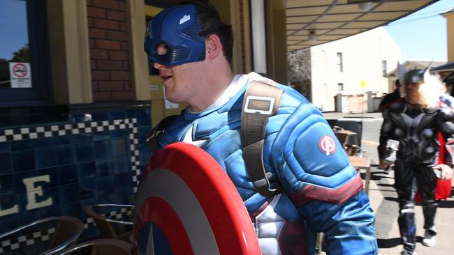 Winger Brett Morris dressed as Captain America for Mad Monday celebrations