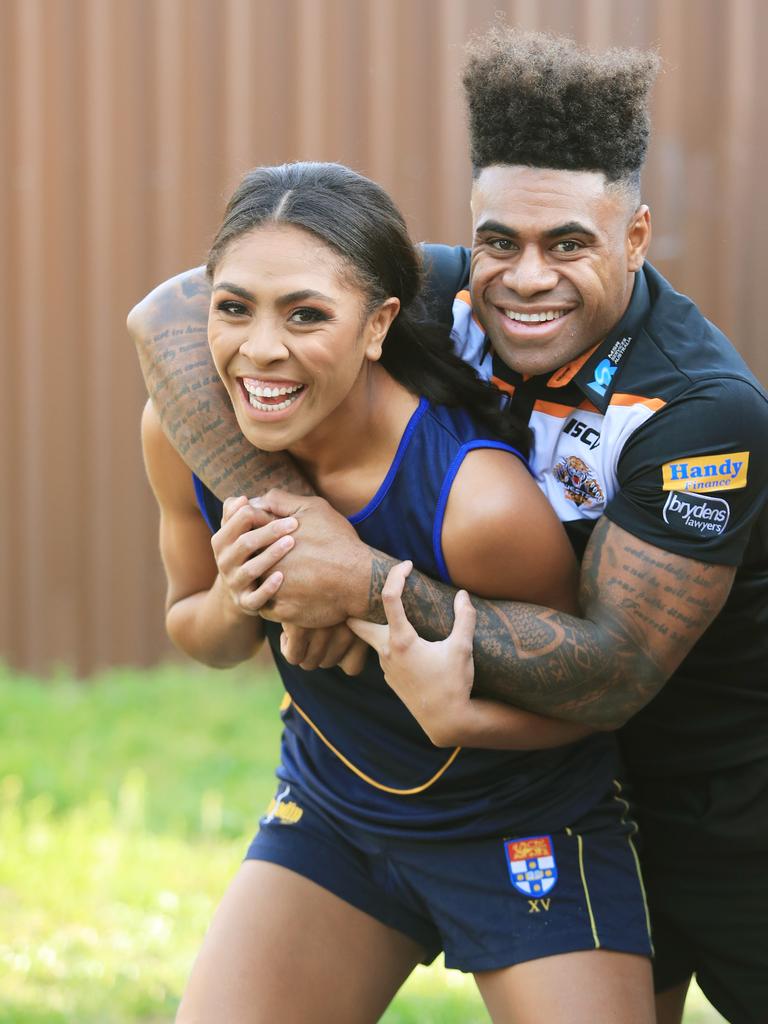 Sera Naiqama (left, with NRL star brother Kevin Naiqama) accused Rugby Australia of treating Wallabies WAGs like VIPs. Picture: Mark Evans