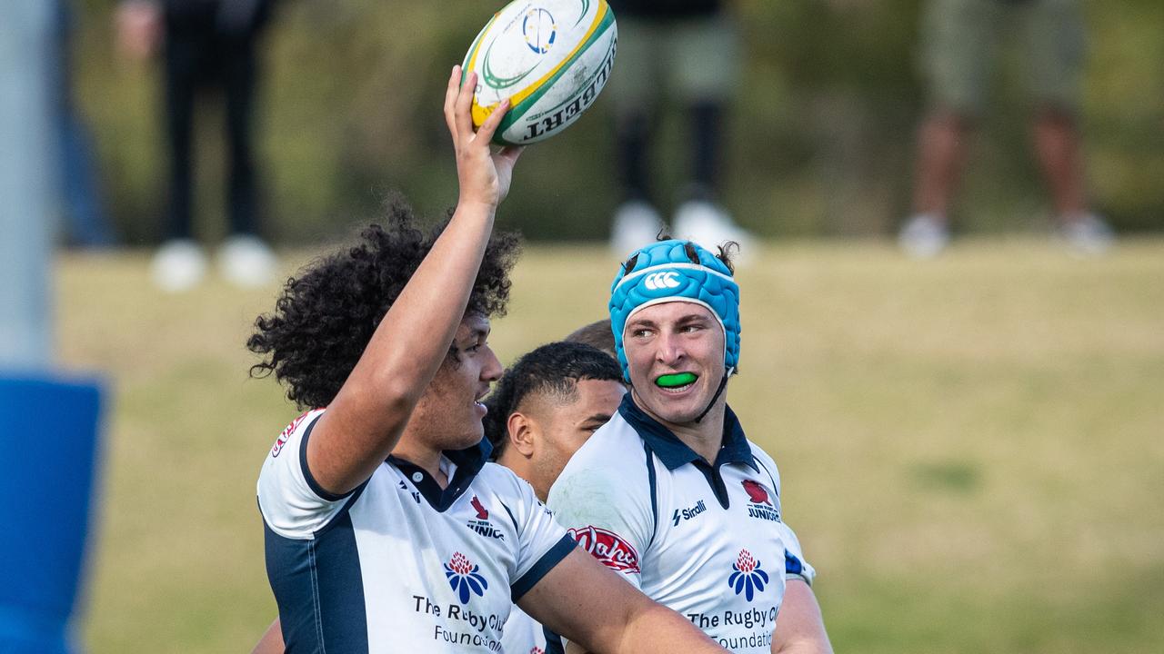 A Leao celebrates a try.