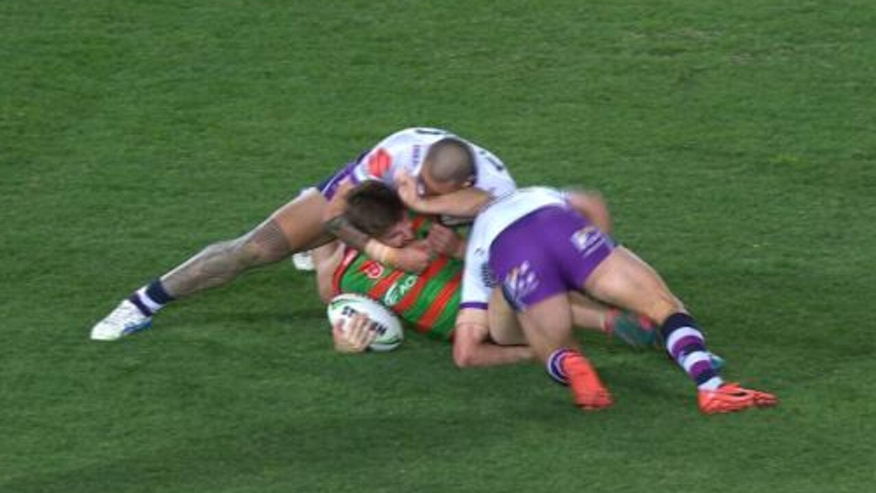 Nelson Asofa-Solomona was cleared over this tackle on Dean Britt.