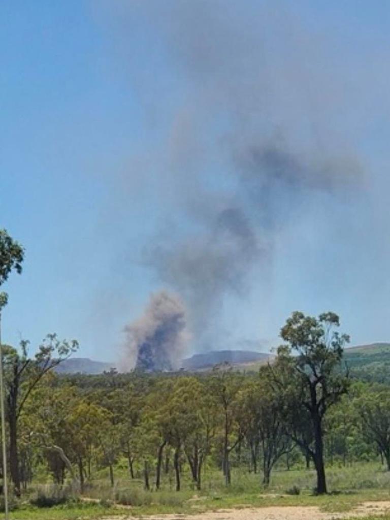 Coal dust rising from Collinsville mine as seen from Bill Wyper’s Collinsville property in December 2022.