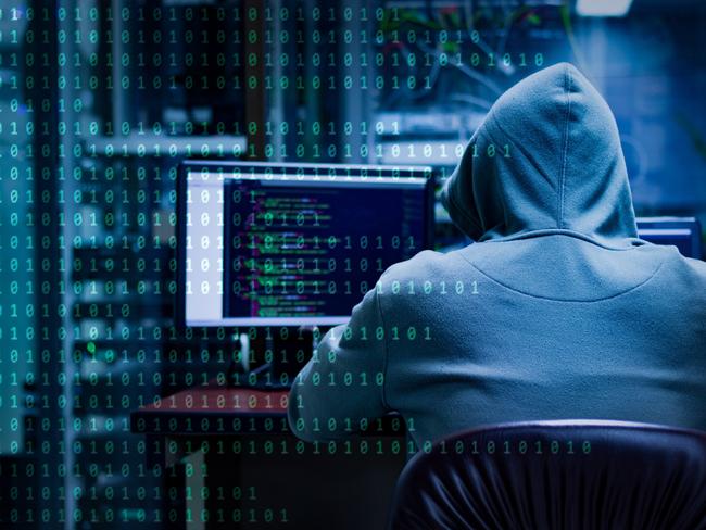 Hackers using laptop computers to penetrate security systems to steal big data from the server room; scammers generic fraud cyber