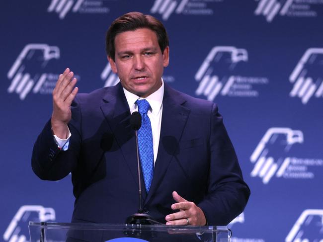 LAS VEGAS, NEVADA - NOVEMBER 18: Florida Governor Ron DeSantis speaks to guests at the Republican Jewish Coalition Annual Leadership Meeting on November 19, 2022 in Las Vegas, Nevada. The meeting comes on the heels of former President Donald Trump becoming the first candidate to declare his intention to seek the GOP nomination in the 2024 presidential race.   Scott Olson/Getty Images/AFP (Photo by SCOTT OLSON / GETTY IMAGES NORTH AMERICA / Getty Images via AFP)