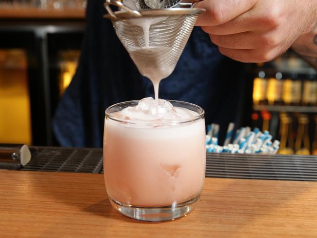 A sloe gin fizz cocktail at Bouvier Bar. Picture: Andrew Tauber.