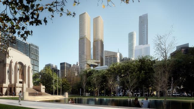 Artists impressions of Metrics Credit Partners and Billbergia Group’s proposed twin towers project in Sydney.