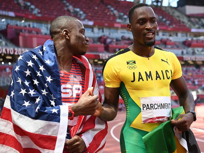 Parchment (R) and Holloway after the event. Picture: AFP