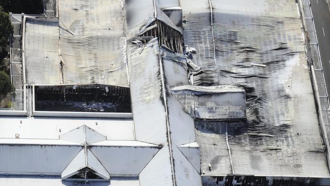 Damage to the Liverpool Council Chambers is shown in an aerial picture taken from a chopper.