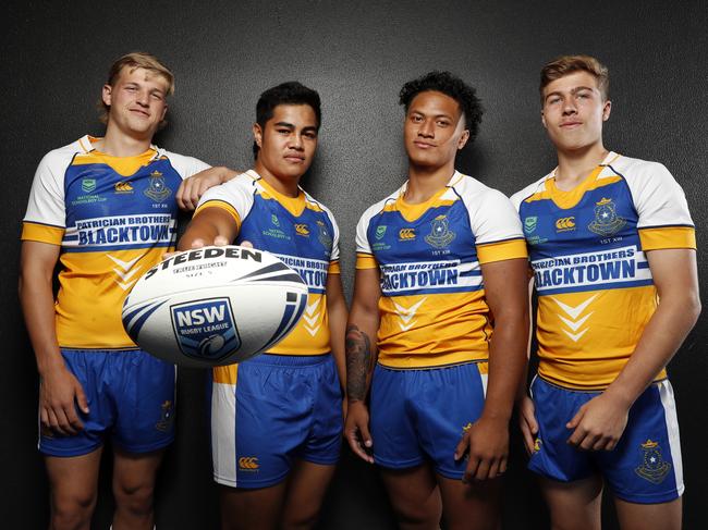 Patrician Brothers Blacktown players Myles Martin, John Sagaga, Siotame Hansen and Ethan Sanders. Picture: Jonathan Ng