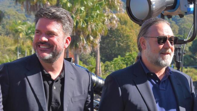 Film producer Keith Rodger and actor Russell Crowe at the official announcement of Pacific Bay Studios. Photo: Jasmine Minhas