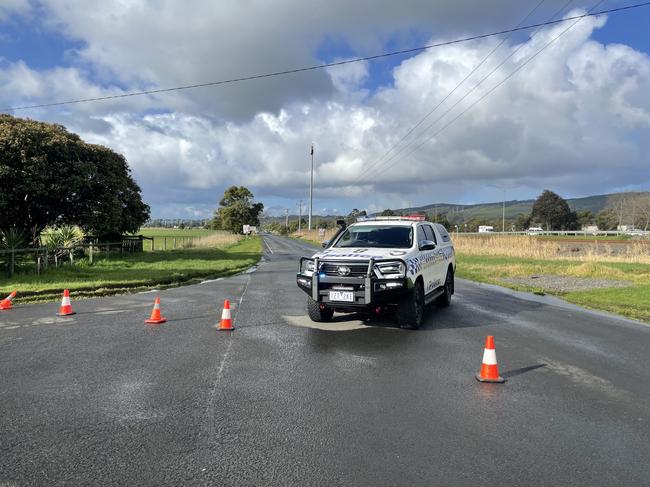 Police blocked off a section of Waterloo Rd on Sunday morning, where the alleged hit-run collision occurred. Picture: Jack Colantuono