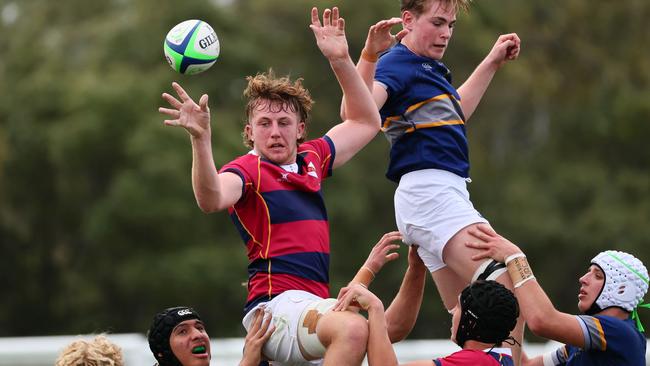 Action from the GPS rugby round 1 match between Churchie and Brisbane State High - Jack Gordon. Picture: Tertius Pickard