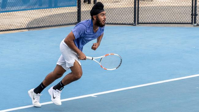 Gurneil Singh at the qualifying round of the 2025 Tennis NT Darwin Junior International. Picture: Pema Tamang Pakhrin