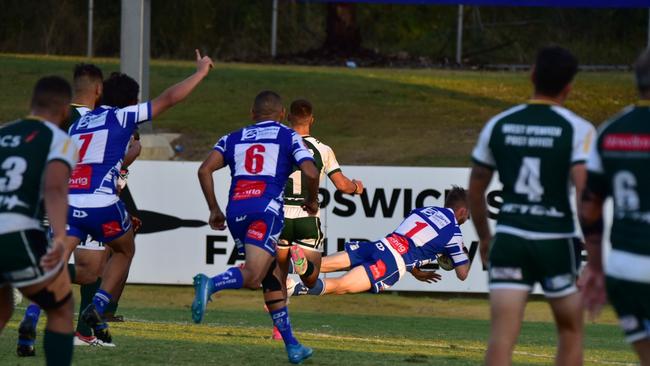 The magic moment as Brothers speedster Josh McCarroll dives across the tryline in extra time to secure his team another A-Grade grand final spot. Picture: Bruce Clayton