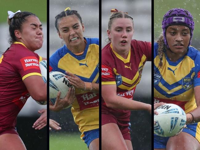 Players from the NSW City and NSW Country under-19s teams ahead of the 2023 WOmen's National Championships on the Gold Coast. Picture: Bryden Sharp.