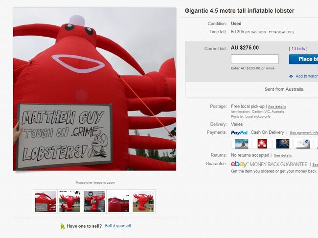 Inflatable lobster Pinchy for sale.